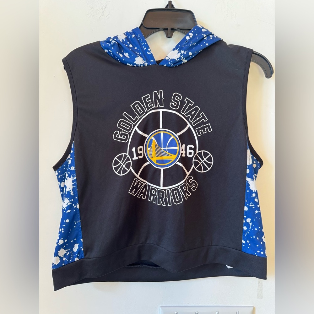 Kids Large Golden State Warriors Sleeveless Hoody Top - Large Black Blue Yellow
